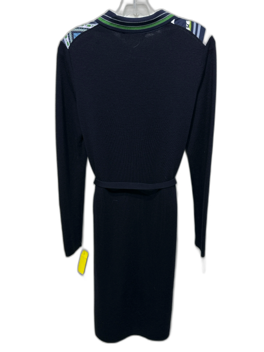 Tory Burch Size S navy blue & multi Wool & Silk Long Sleeve Collar Dress navy blue & multi / S