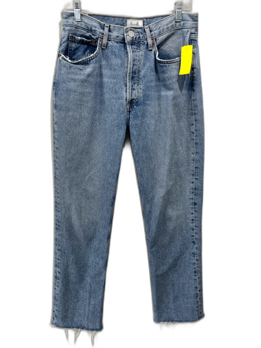 Agolde Size 28 Light Wash Cotton Denim High Rise Straight Leg Frayed Hem Jeans Light Wash / 28