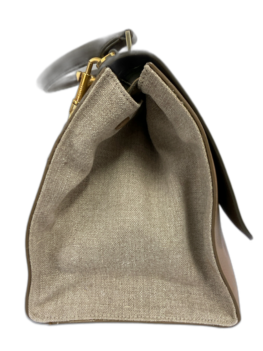Celine Taupe Brown Leather Canvas Flap Closure Single Handle Dustbag Inc. Bag Taupe Brown / S/M