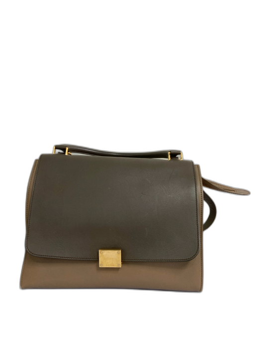 Celine Taupe Brown Leather Canvas Flap Closure Single Handle Dustbag Inc. Bag Taupe Brown / S/M