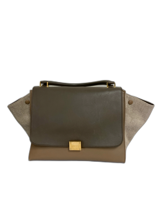 Celine Taupe Brown Leather Canvas Flap Closure Single Handle Dustbag Inc. Bag Taupe Brown / S/M