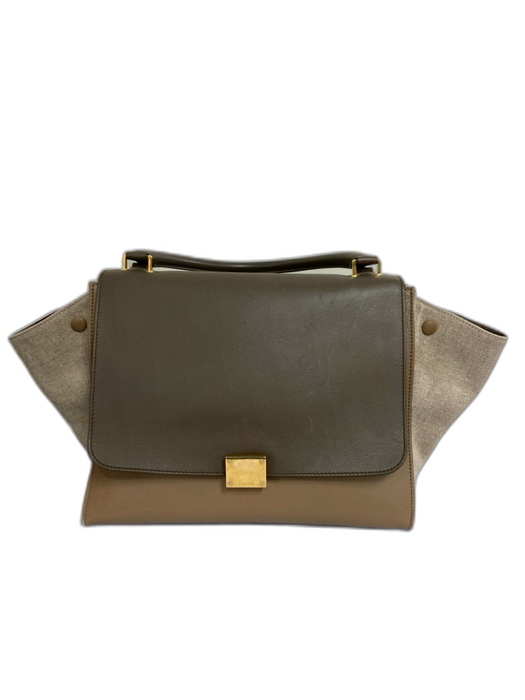 Celine Taupe Brown Leather Canvas Flap Closure Single Handle Dustbag Inc. Bag Taupe Brown / S/M
