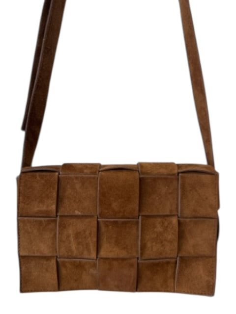 J. McLaughlin Tan Brown Suede Basket Weave Magnetic Close Crossbody Strap Bag Tan Brown / Small