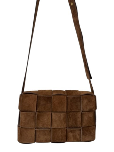 J. McLaughlin Tan Brown Suede Basket Weave Magnetic Close Crossbody Strap Bag Tan Brown / Small