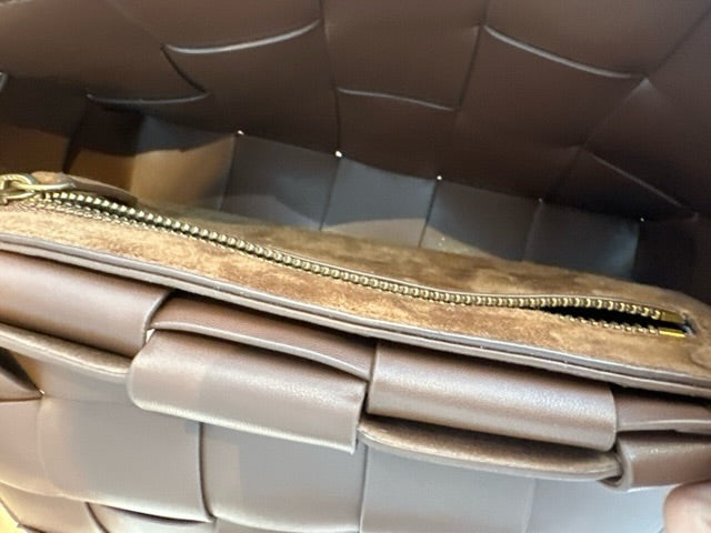 J. McLaughlin Tan Brown Suede Basket Weave Magnetic Close Crossbody Strap Bag Tan Brown / Small
