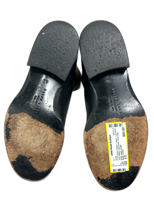 Ralph Lauren Shoe Size 9.5 Brown & Black Leather Low Block Heel Riding Boots Brown & Black / 9.5