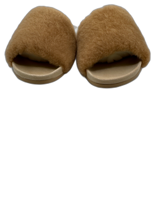 Jenni Kayne Shoe Size 39 Tan Brown Suede & Shearling One Strap Slide Sandals Tan Brown / 39
