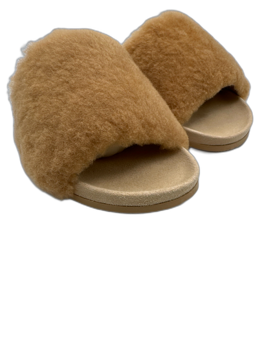 Jenni Kayne Shoe Size 39 Tan Brown Suede & Shearling One Strap Slide Sandals Tan Brown / 39