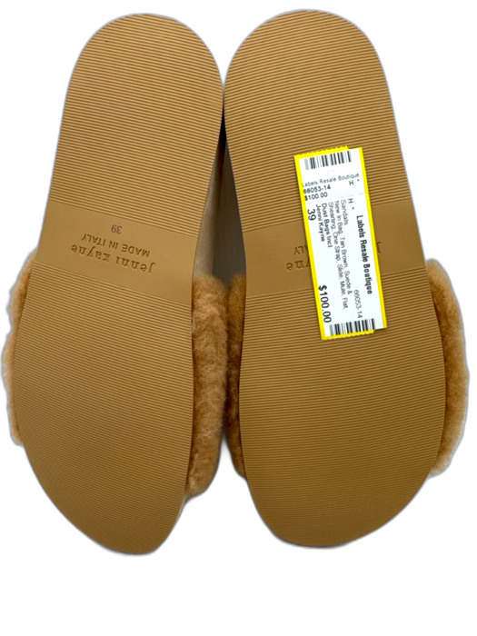 Jenni Kayne Shoe Size 39 Tan Brown Suede & Shearling One Strap Slide Sandals Tan Brown / 39
