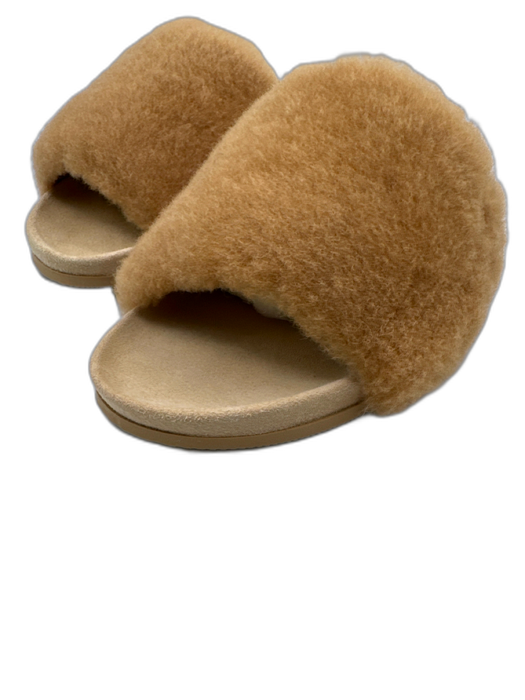 Jenni Kayne Shoe Size 39 Tan Brown Suede & Shearling One Strap Slide Sandals Tan Brown / 39