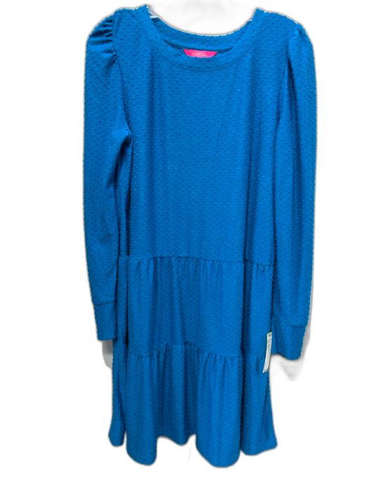 Lilly Pulitzer Size L Teal Blue Polyester & Rayon Swiss Dots Tiered Dress Teal Blue / L