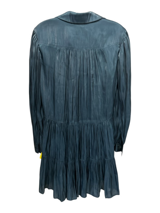 Cinq a Sept Size 2 Dark Teal Polyester Button Front Long Sleeve Slip Inc Dress Dark Teal / 2