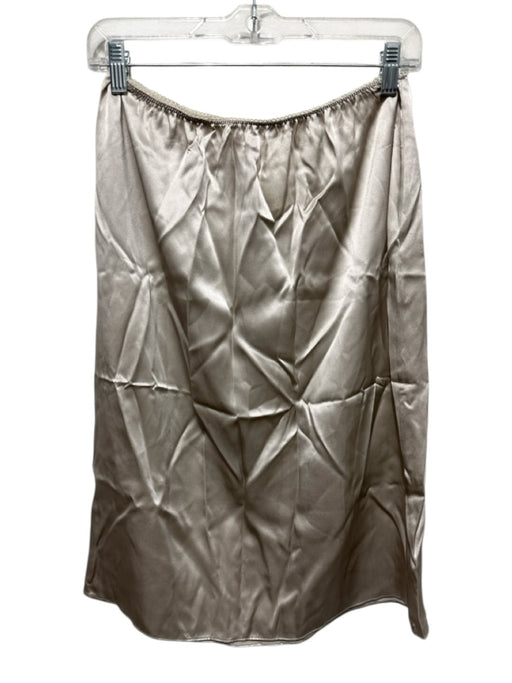 Enza Costa Size S Beige Silk Satin Elastic Waist Knee Length Skirt Beige / S