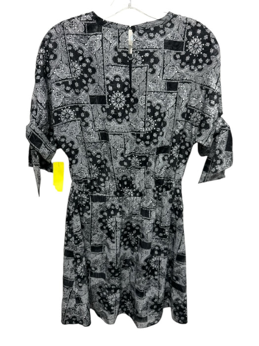 The Kooples Size Est XS Black & White Polyester Paisley 1/2 Sleeve Dress Black & White / Est XS