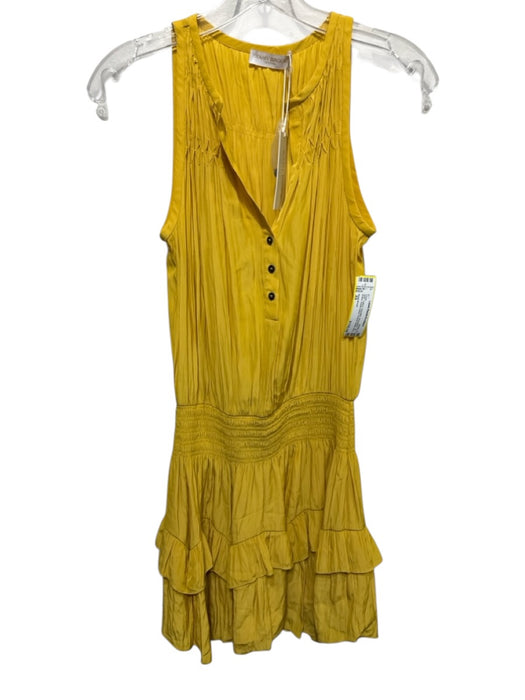 Ramy Brook Size XS Yellow Polyester Sleeveless 1/4 Button Elastic Waist Dress Yellow / XS