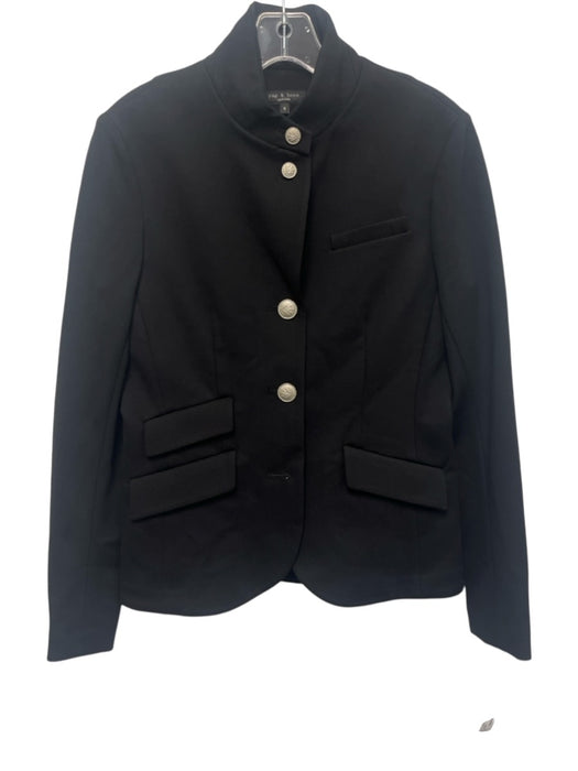 Rag & Bone Size 6 Black Viscose & Nylon Silvertone hardware Blazer Jacket Black / 6