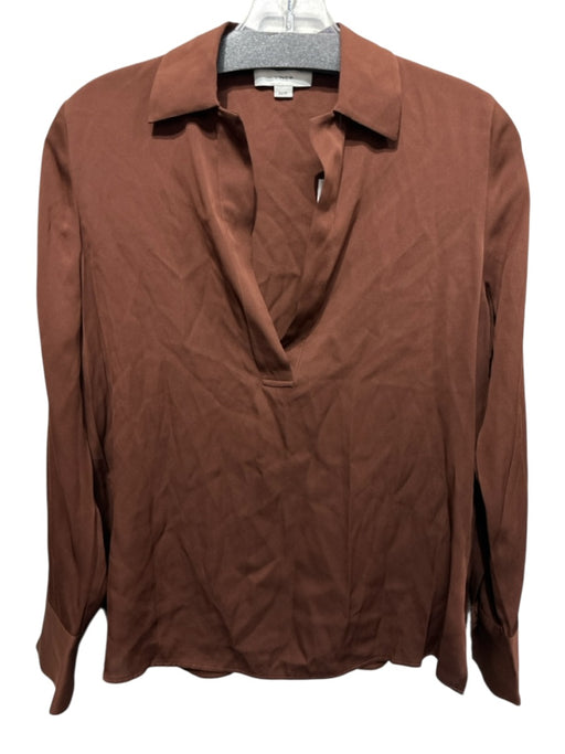 Vince Size XS Brown Silk Blend V Neck Sheer Long Sleeve Top Brown / XS