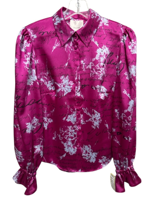 Cinq a Sept Size XS Pink & Multi Polyester Button Front Long Sleeve Collared Top Pink & Multi / XS