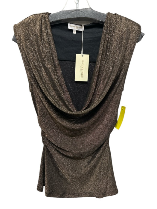 Ramy Brook Size XS Gold Poly Blend Metallic Thread Ruched Padded Shoulders Top Gold / XS