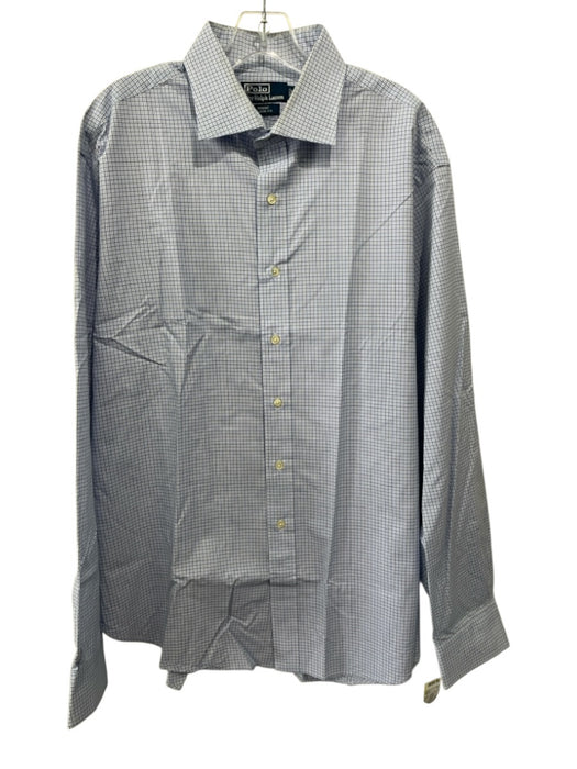 Polo Size 17.5 Blue & White Cotton Plaid Button up Men's Long Sleeve Shirt Blue & White / 17.5