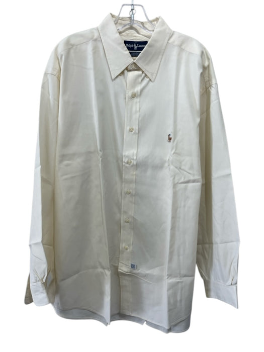 Ralph Lauren Size 17.5 Off White Cotton Solid Button Up Men's Long Sleeve Shirt Off White / 17.5