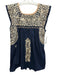 Mi Golondrina Size S Navy Blue & Beige Cotton Embroidered Sleeveless Tunic Top Navy Blue & Beige / S