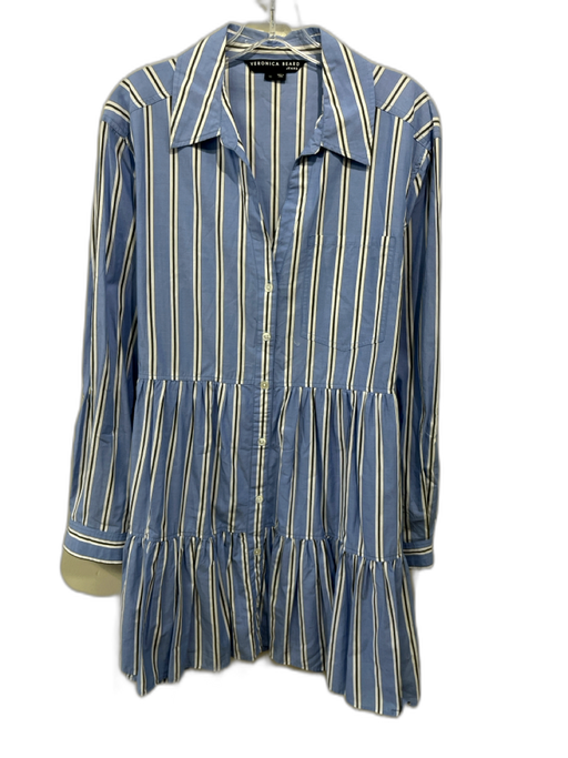 Veronica Beard Jeans Size 10 Blue Cotton Striped Long Sleeve Button Front Dress Blue / 10