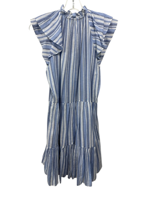 Veronica Beard Size 8 Blue Cotton Keyhole Front Sleeveless Striped Mini Dress Blue / 8