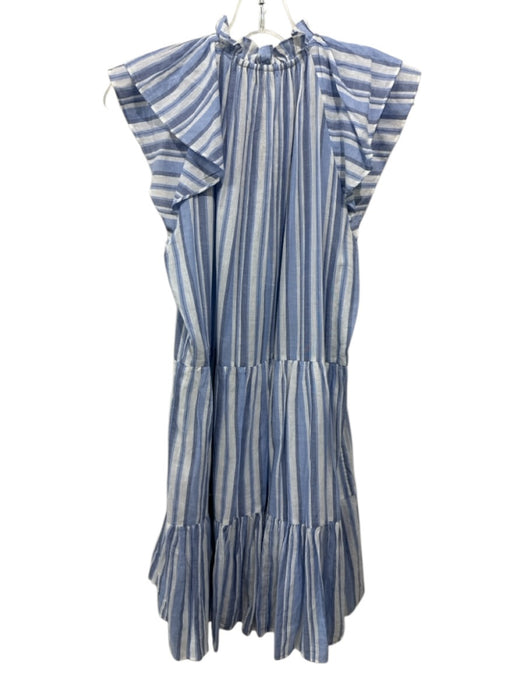 Veronica Beard Size 8 Blue Cotton Keyhole Front Sleeveless Striped Mini Dress Blue / 8