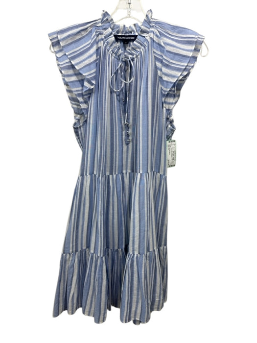 Veronica Beard Size 8 Blue Cotton Keyhole Front Sleeveless Striped Mini Dress Blue / 8