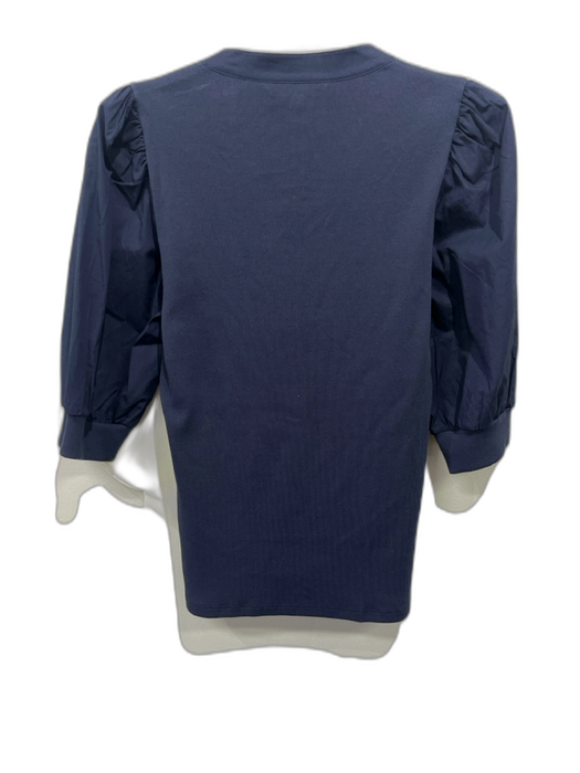 Veronica Beard Size M / 10 Navy Cotton Blend V Neck Button Front Ribbed Top Navy / M / 10