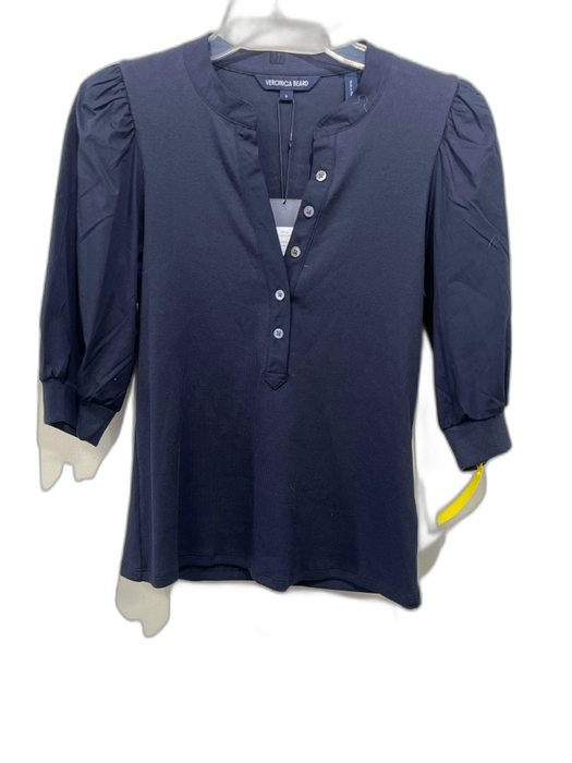 Veronica Beard Size M / 10 Navy Cotton Blend V Neck Button Front Ribbed Top Navy / M / 10