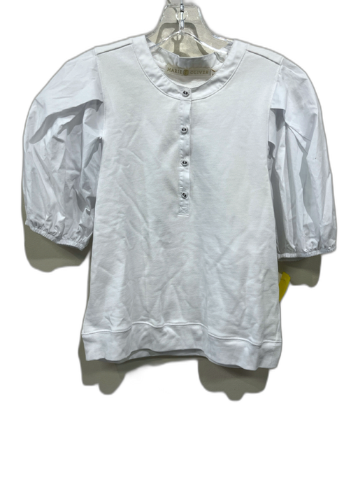 Marie Oliver Size S White Prima Cotton V Neck 1/4 Button Mixed Fabric Top White / S