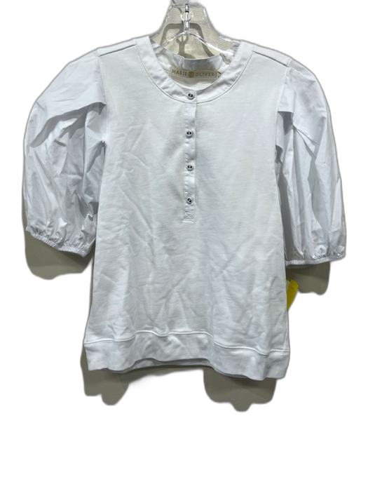 Marie Oliver Size S White Prima Cotton V Neck 1/4 Button Mixed Fabric Top White / S
