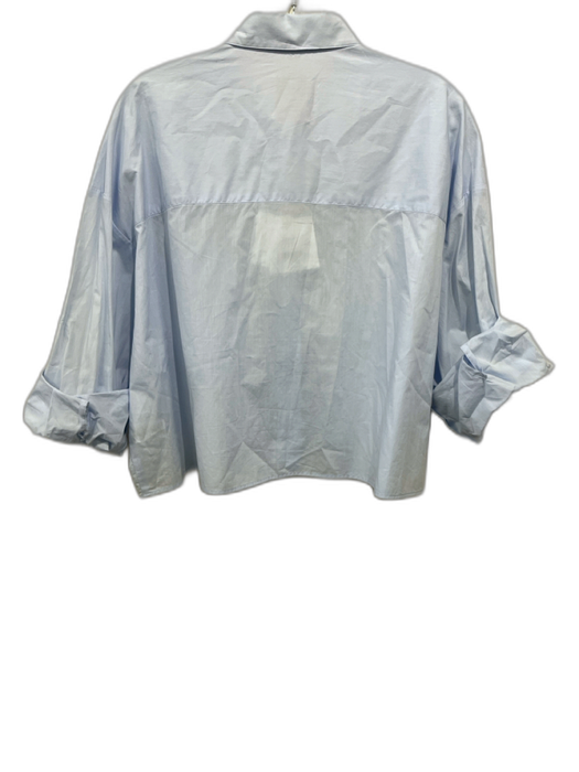 TWP Size M/L Blue Cotton Button Front Cropped Long Cuff Sleeve Patch Pocket Top Blue / M/L