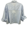 TWP Size M/L Blue Cotton Button Front Cropped Long Cuff Sleeve Patch Pocket Top Blue / M/L