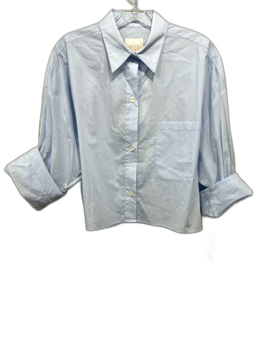 TWP Size M/L Blue Cotton Button Front Cropped Long Cuff Sleeve Patch Pocket Top Blue / M/L