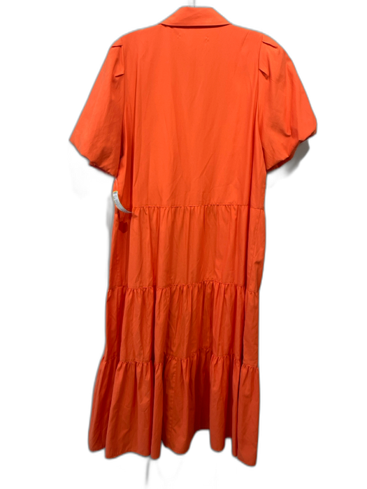 Brochu Walker Size Est M Orange Poly Blend Button Front Puff Short Sleeve Dress Orange / Est M