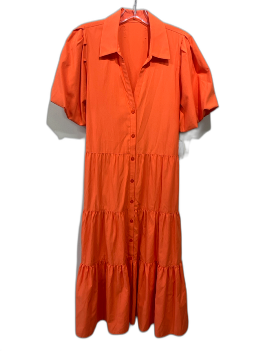 Brochu Walker Size Est M Orange Poly Blend Button Front Puff Short Sleeve Dress Orange / Est M