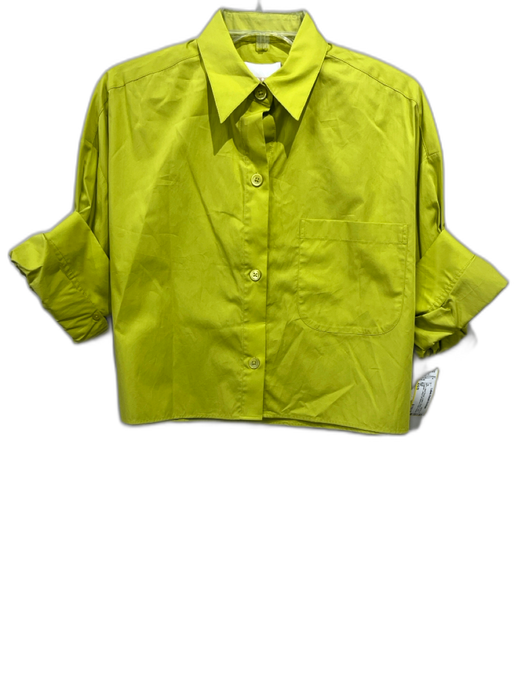 TWP Size XS/S Lime Green Cotton Button Front Cropped Long Cuff Sleeve Top Lime Green / XS/S