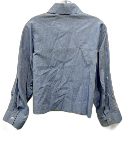 TWP Size M/L Blue Cotton Button Front Cropped Long Cuff Sleeve Patch Pocket Top Blue / M/L
