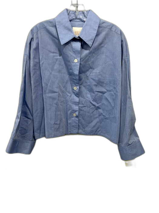 TWP Size M/L Blue Cotton Button Front Cropped Long Cuff Sleeve Patch Pocket Top Blue / M/L