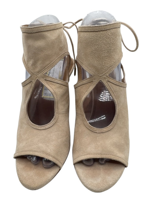 Aquazzura Shoe Size 38 Tan Suede open toe lace up Wedge Sandals Tan / 38