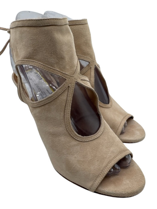 Aquazzura Shoe Size 38 Tan Suede open toe lace up Wedge Sandals Tan / 38