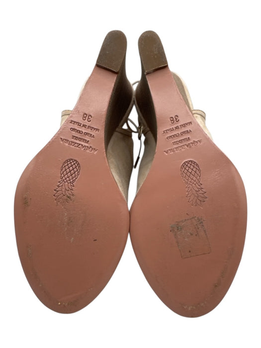 Aquazzura Shoe Size 38 Tan Suede open toe lace up Wedge Sandals Tan / 38