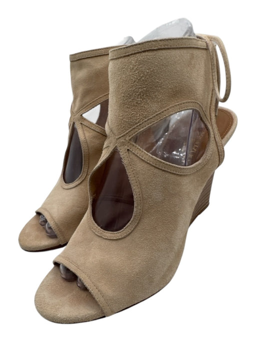 Aquazzura Shoe Size 38 Tan Suede open toe lace up Wedge Sandals Tan / 38
