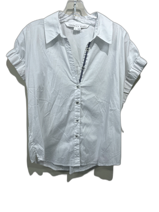 Veronica Beard Size 8 White & Black Cotton Blend Cap Sleeve Button Up Shirt Top White & Black / 8