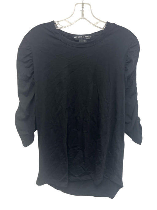 Veronica Beard Jeans Size L Black Cotton 3/4 Sleeve Gathered Detail Top Black / L