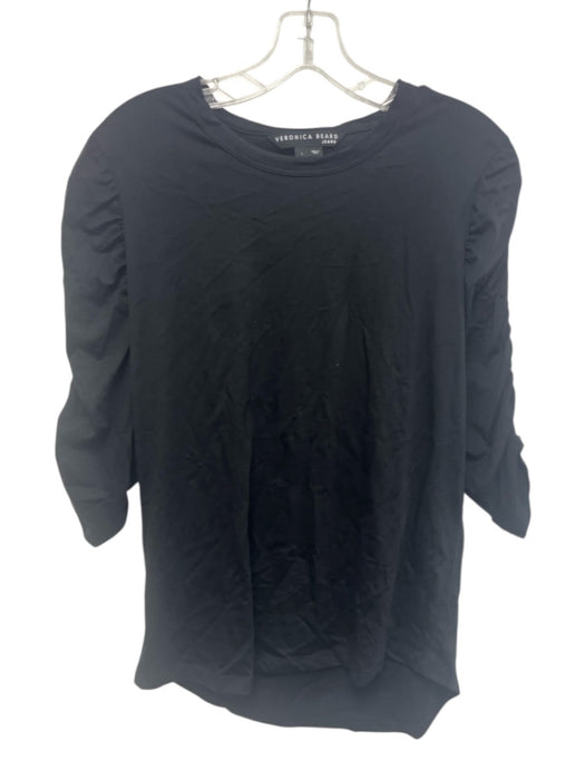 Veronica Beard Jeans Size L Black Cotton 3/4 Sleeve Gathered Detail Top Black / L