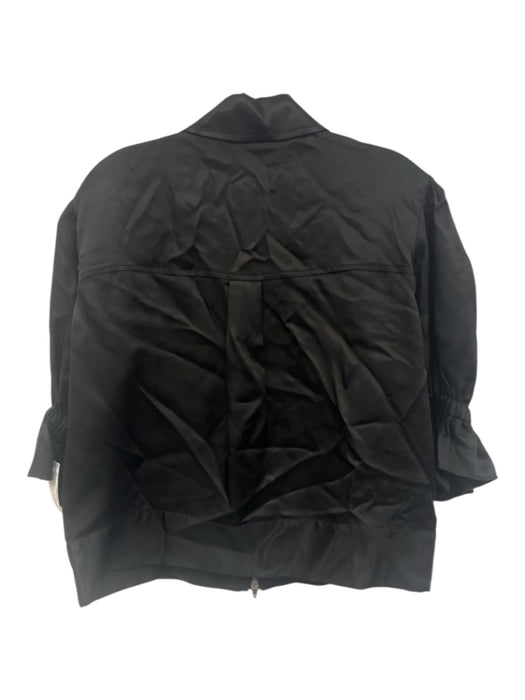 Cinq a Sept Size S Black Cupro Zip Front Long Sleeve Pockets Shacket Jacket Black / S